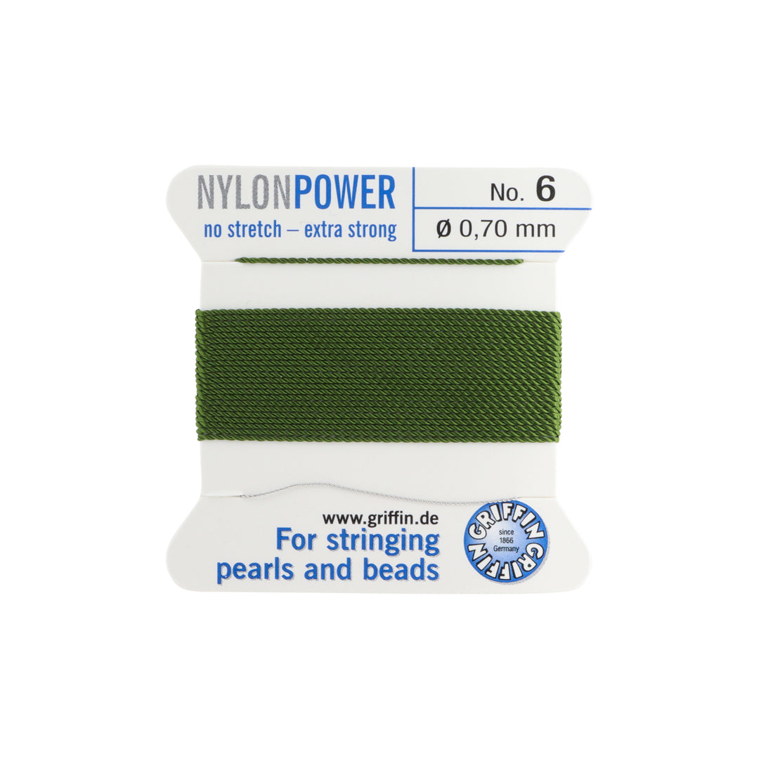 Find Perlesnor, griffin nylonpower olive m. nål, nylon, 2 m hos Beadhouse of Copenhagen i dag, med en altid hurtig levering!