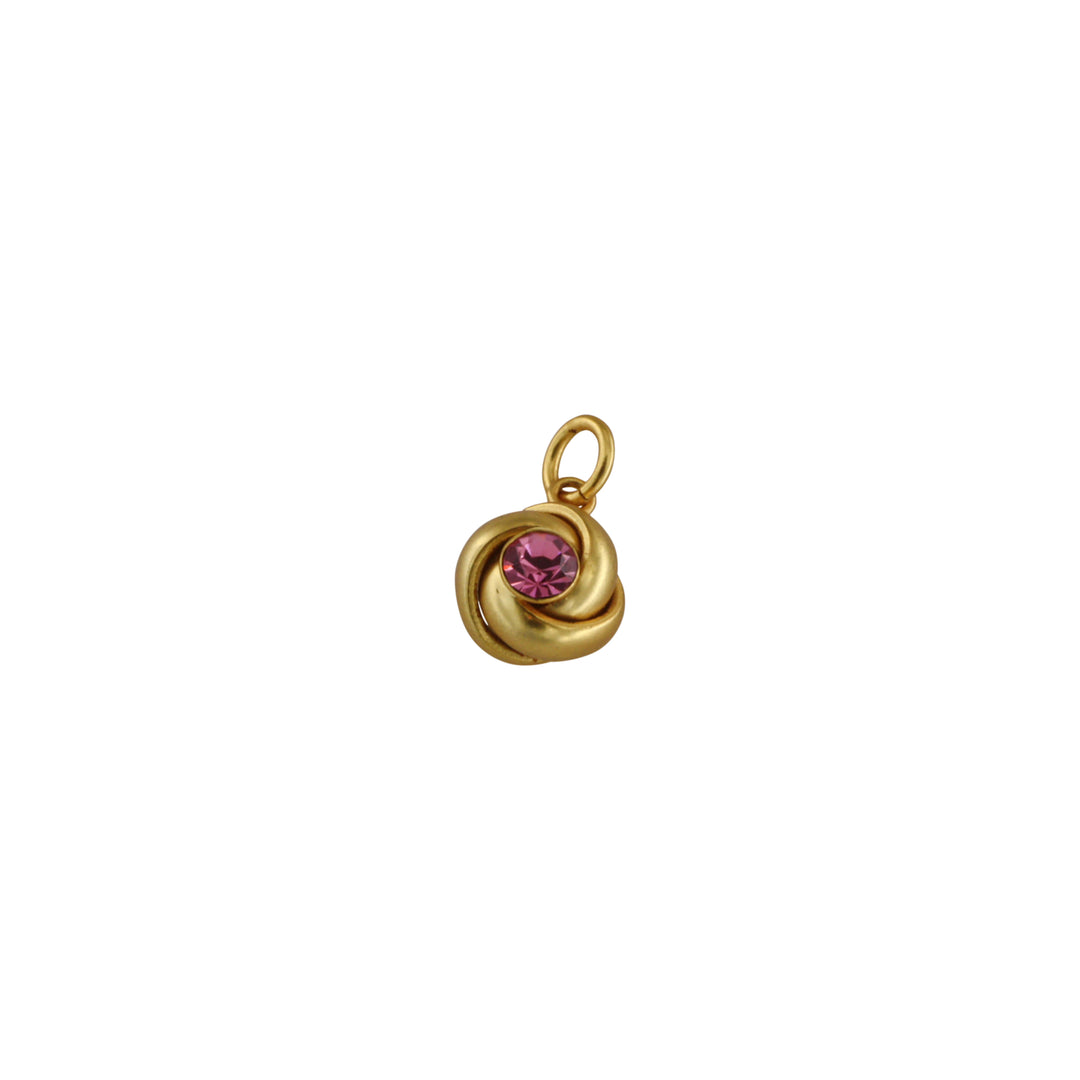Find Vedhæng, knude m. lyserød sten, forgyldt messing, 16x12 mm. hos Beadhouse of Copenhagen i dag, med en altid hurtig levering!