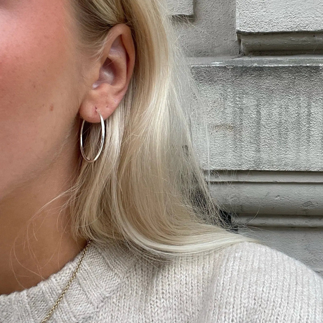 Øreringe, hoops, 30mm, sterlingsølv og forgyldt sterlingsølv BLT