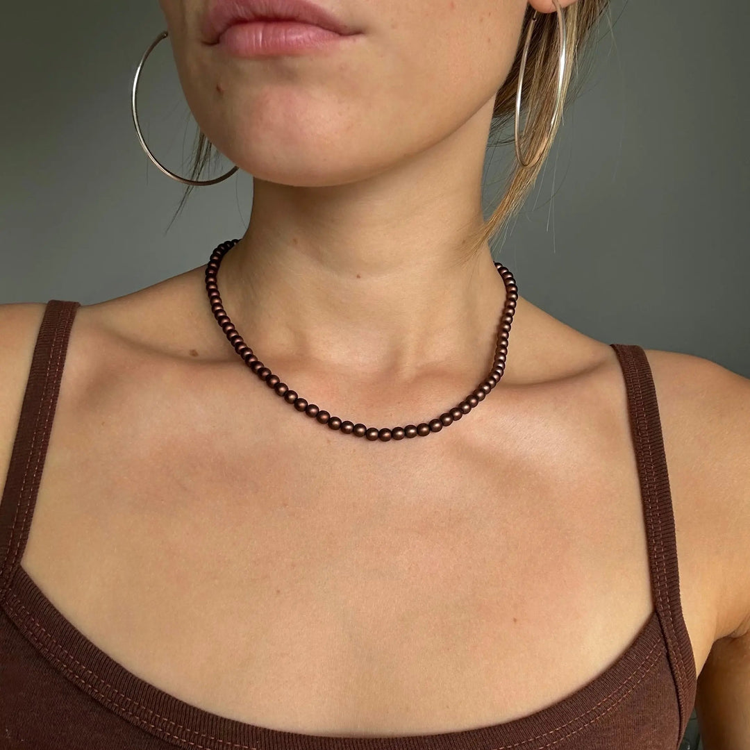 Halskæde, voksperlekæde, forgyldt messing, 42-44 cm Beadhouse of Copenhagen