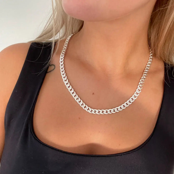 Halskæde, ekstra chunky panser facet kæde, sterlingsølv, 50 cm/7,6 mm Spain