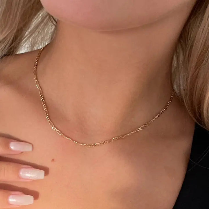 Halskæde, figaro kæde, forgyldt og sterlingsølv, 40-50 cm/3mm Silveks