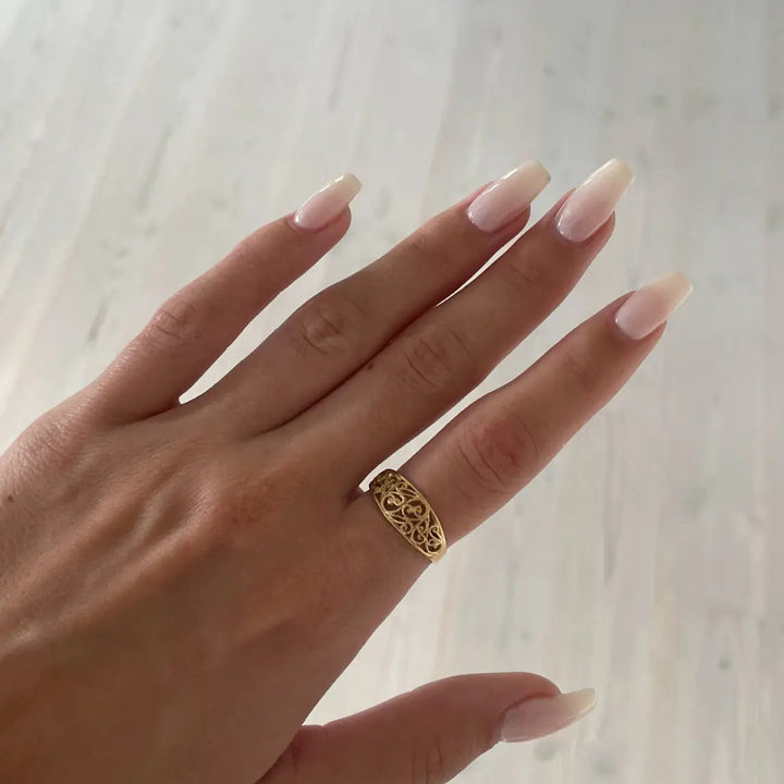 Fingerring, konkav filigran, forgyldt og sterlingsølv Beadhouse of Copenhagen