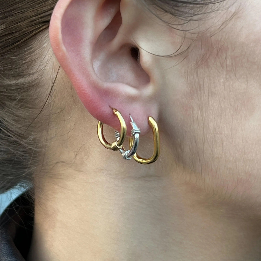 Øreringe, hoops med 3x3 viklinger, sterlingsølv Beadhouse of Copenhagen