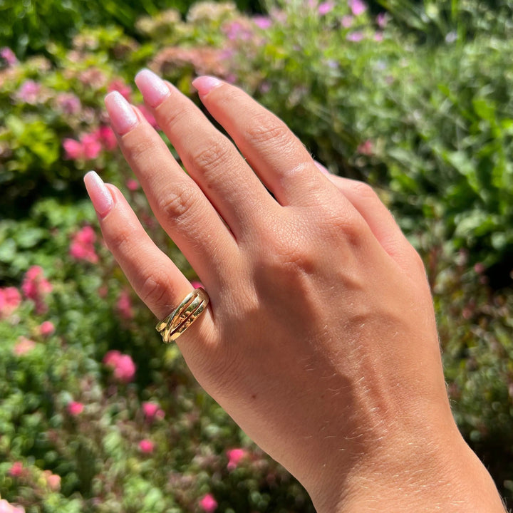 Fingerring, bånd, forgyldt sterlingsølv OK Silver