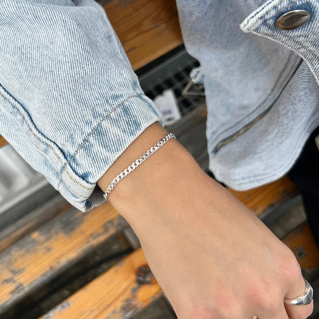 Armbånd, panser facet, sterlingsølv, 18,5-21 cm/3,4 mm BNH