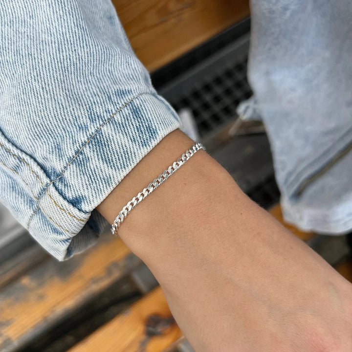 Armbånd, panser facet, sterlingsølv, 18,5-21 cm/3,4 mm BNH