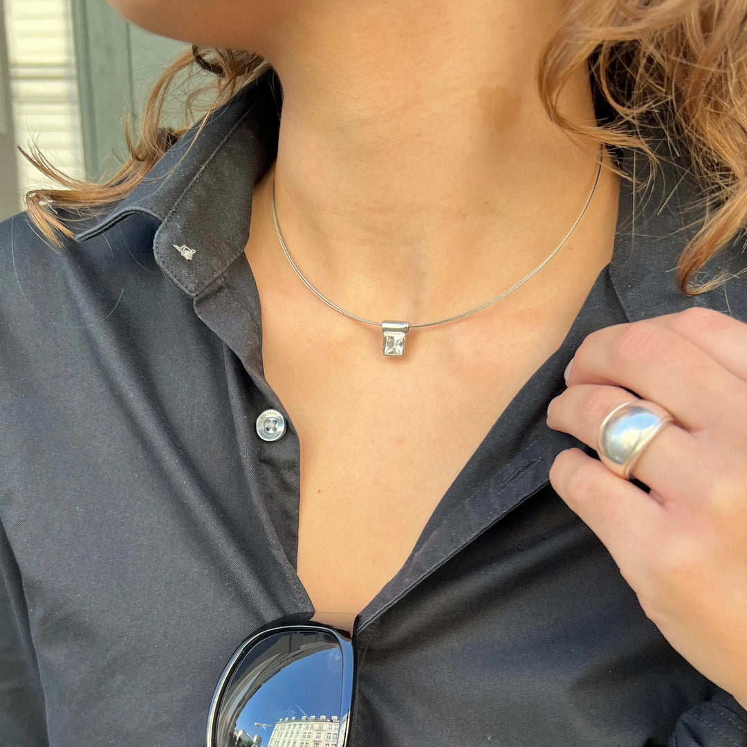 Halskæde, halsring med krystal, forsølvet messing, 40 cm Beadhouse of Copenhagen