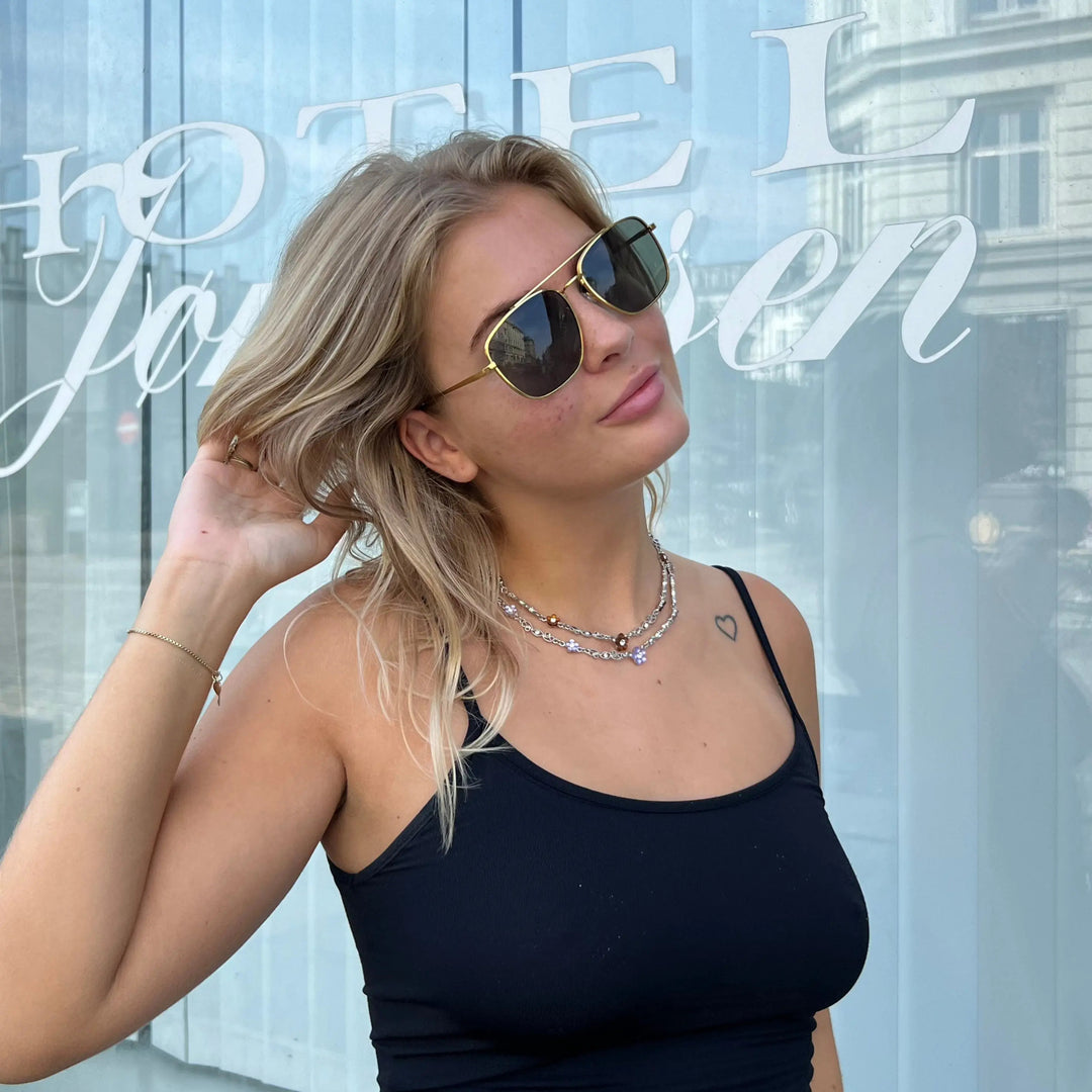 Halskæde, anker facet m. blomster, forsølvet messing, 40-45cm Beadhouse of Copenhagen