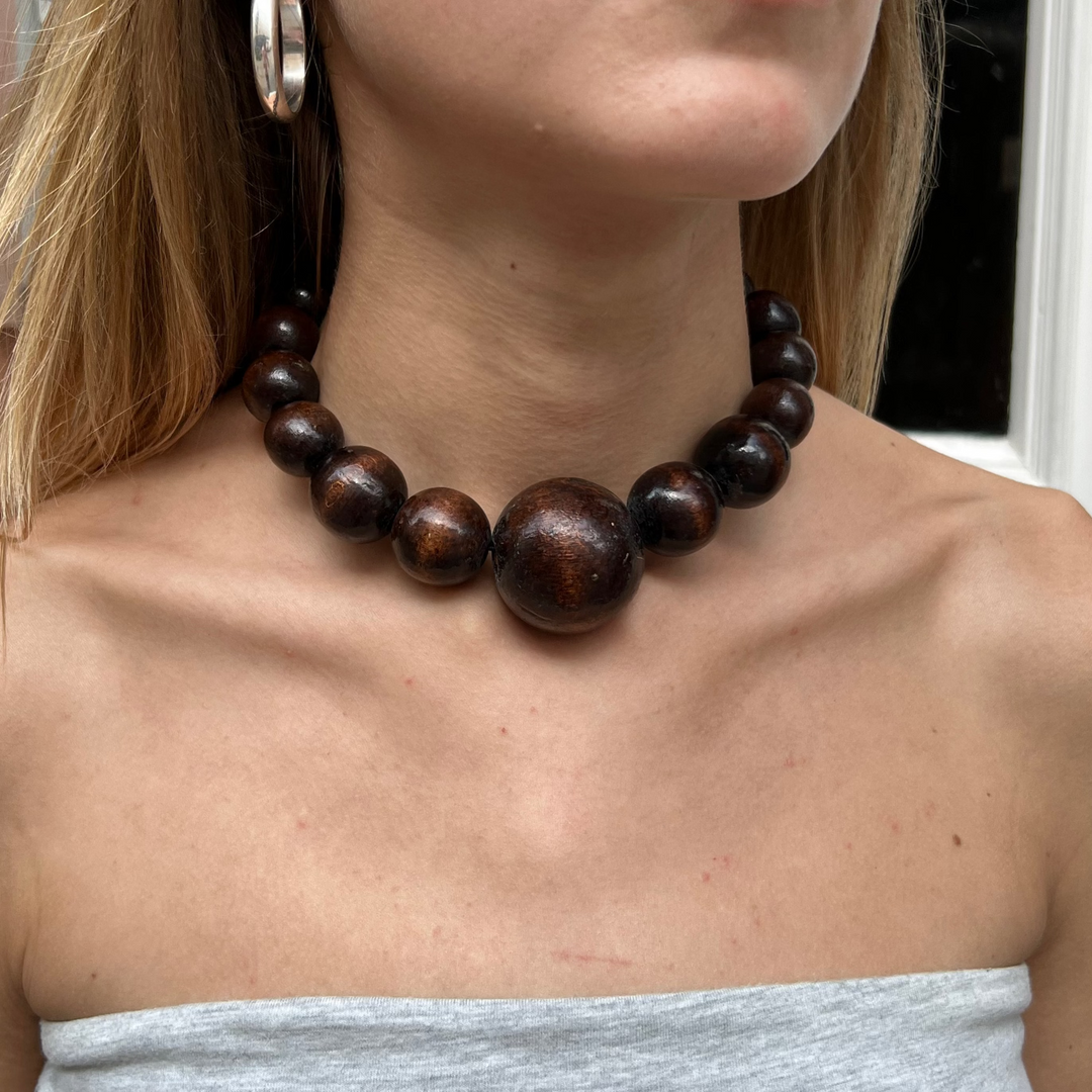 Halskæde, træperler, gradueret, 40cm BOC