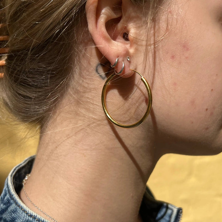 Örhängen, creoler, 40 mm, sterlingsilver och förgyllt sterlingsilver