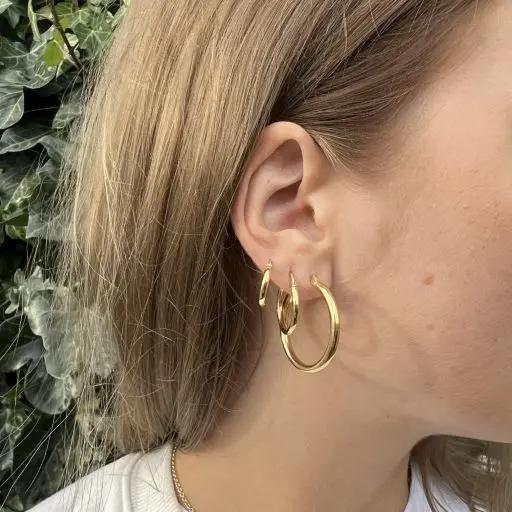 Øreringe, hoops, forgyldt sterlingsølv, 30 x 3 mm Italy