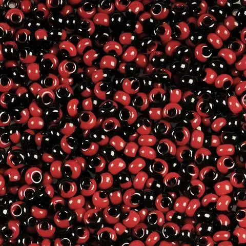 Multifarvede glasperler, preciosa, black and red harlequin 