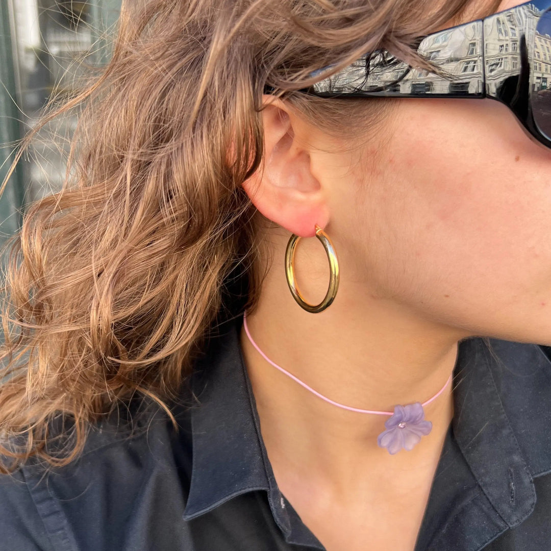 Øreringe, hoops, forgyldt sterlingsølv, 38 x 4 mm Italy