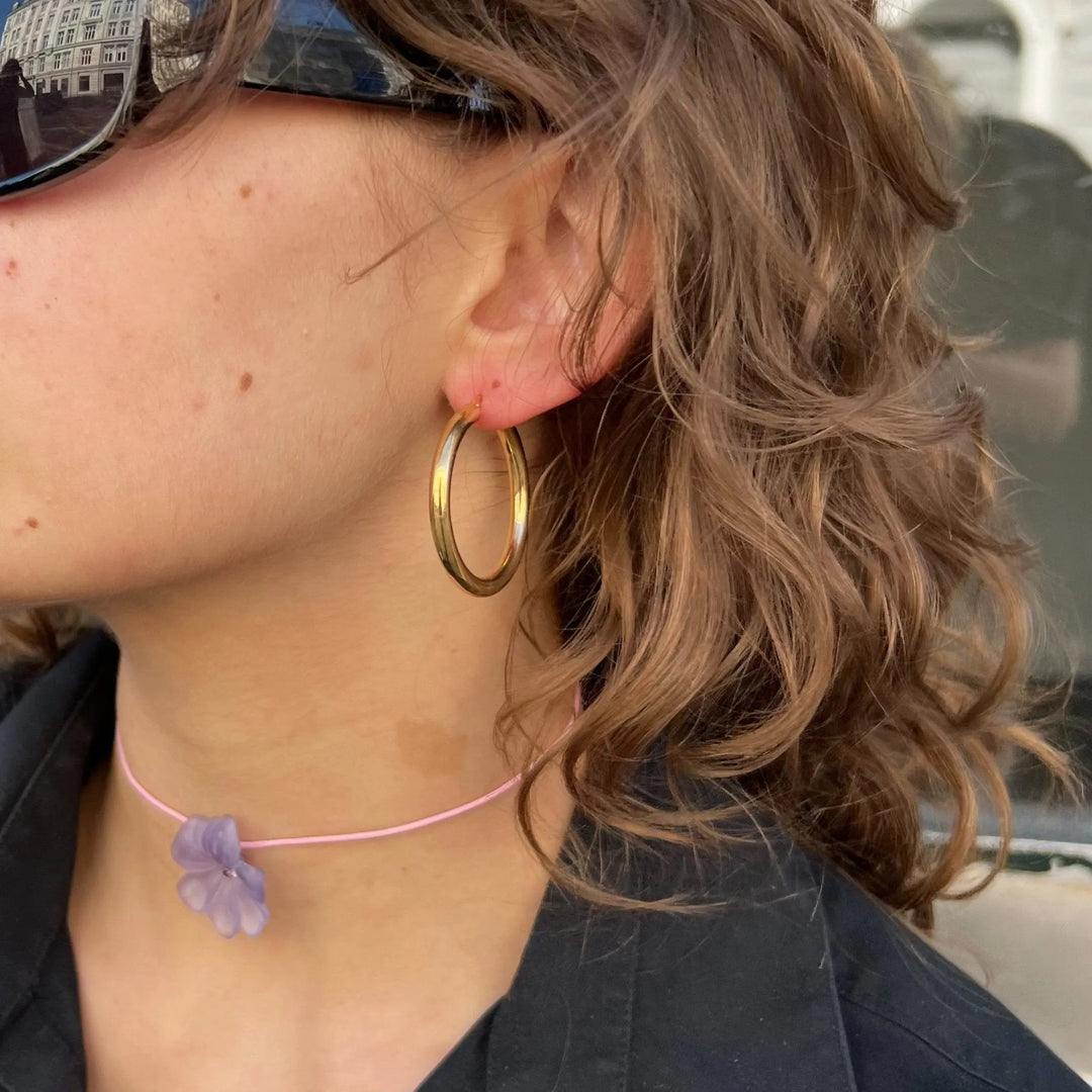 Øreringe, hoops, forgyldt sterlingsølv, 38 x 4 mm Italy