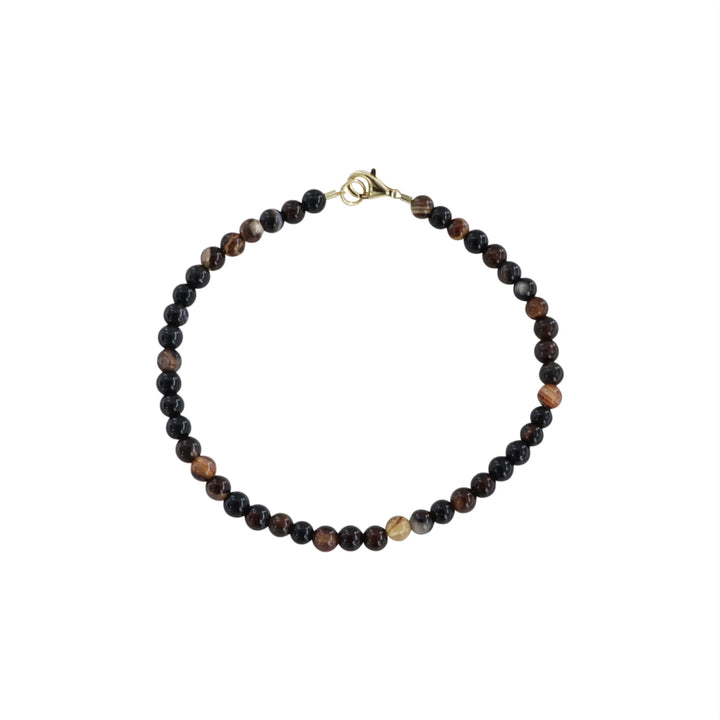 Armbånd, brun agat mix, sterlingsølv/forgyldt sølv, 17-19cm Beadhouse of Copenhagen