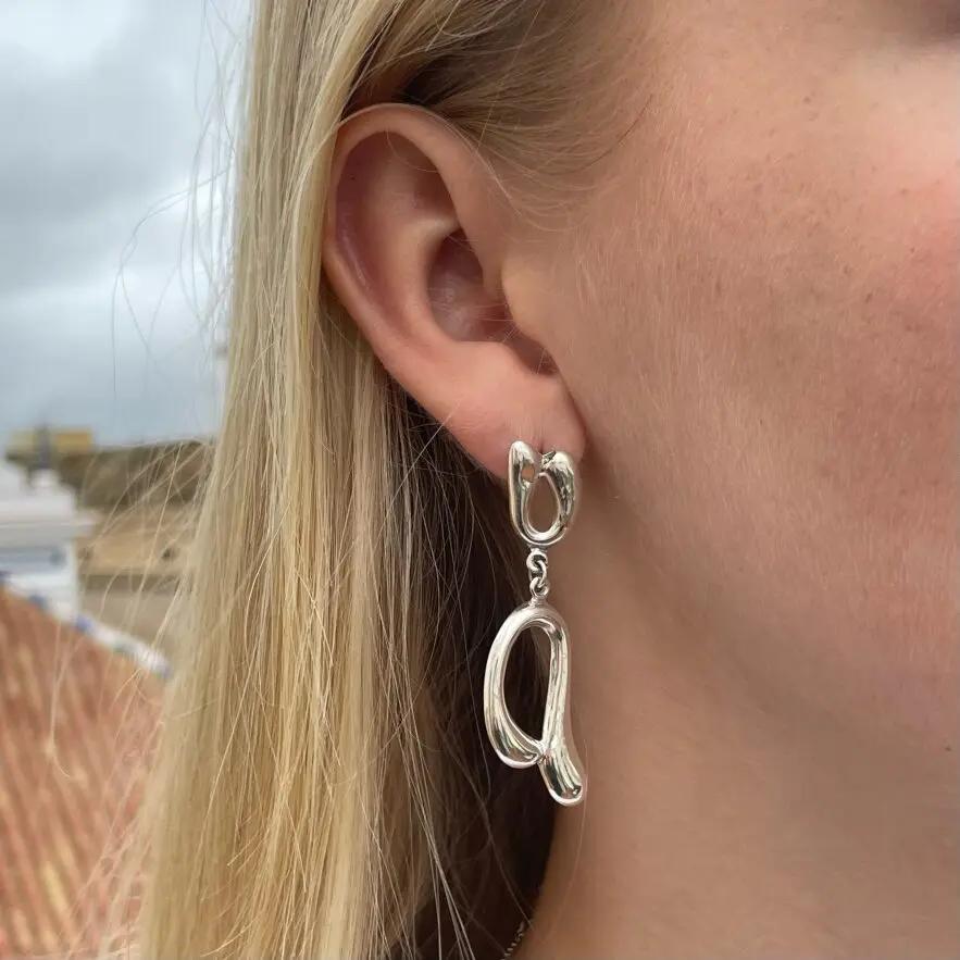 Øreringe, ørestikkere organisk vedhæng, sterlingsølv, 50 mm Beadhouse of Copenhagen