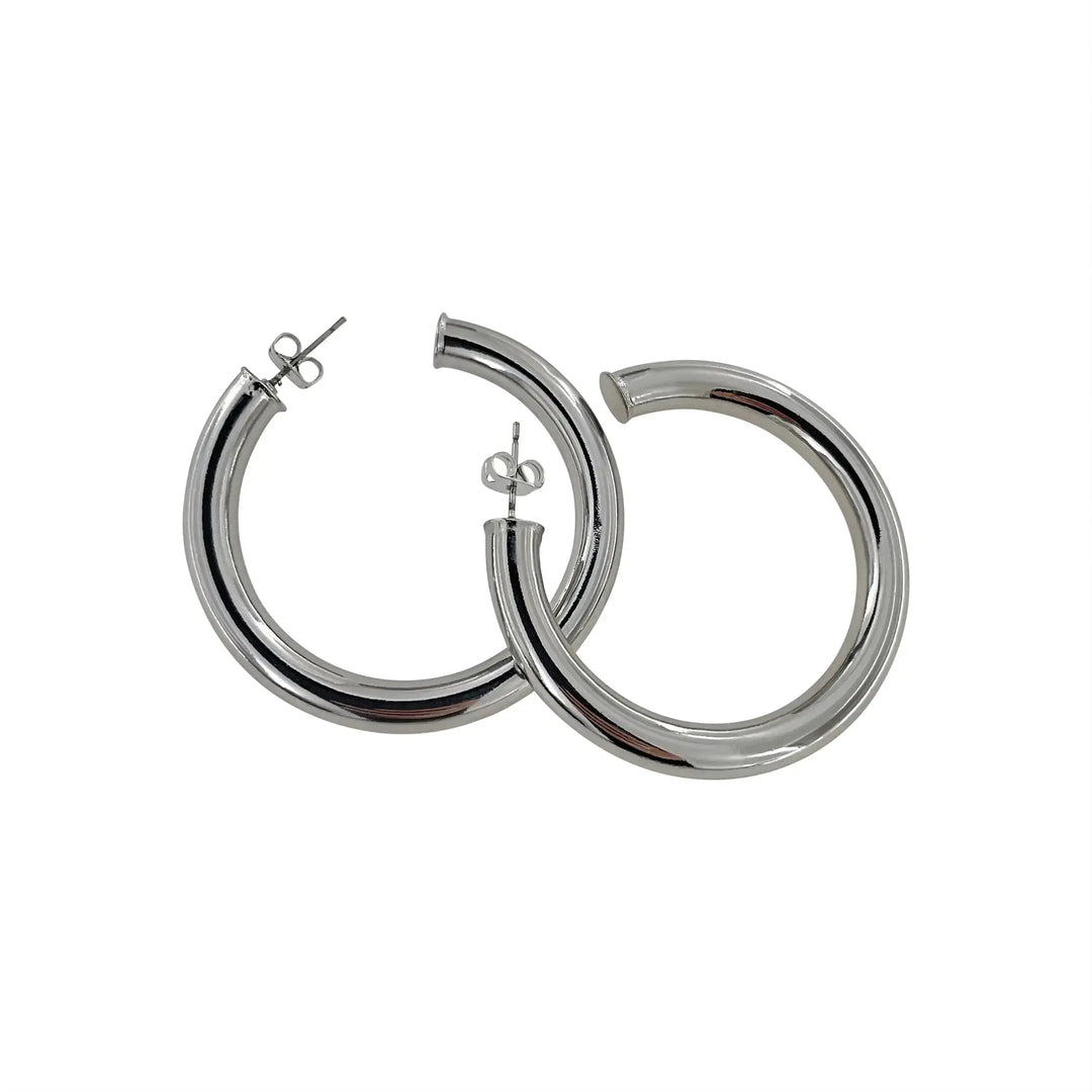 Øreringe chunky hoops i forgyldt og forsølvet messing, 60x6mm 