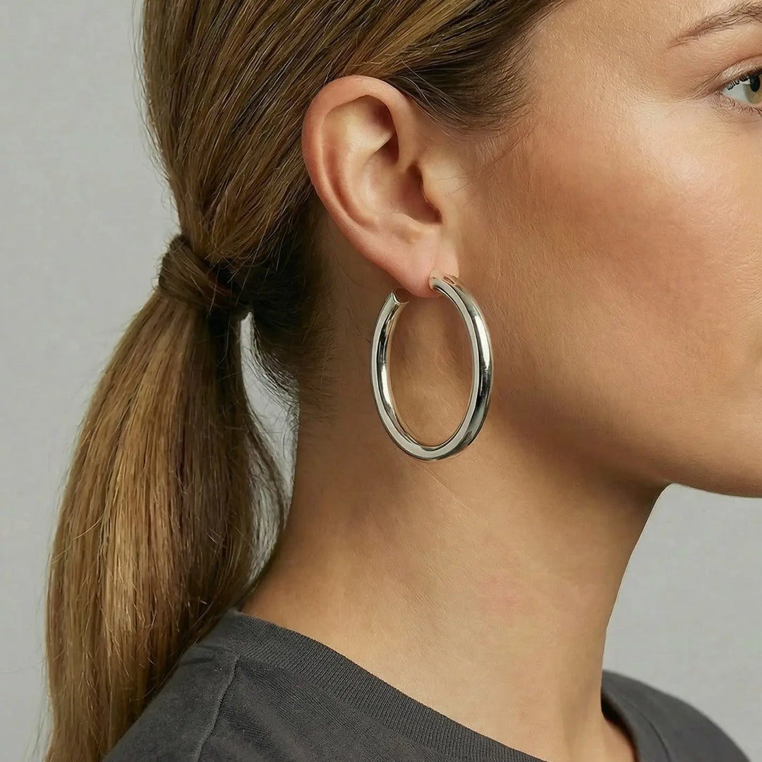 Øreringe chunky hoops i forgyldt og forsølvet messing, 60x6mm 