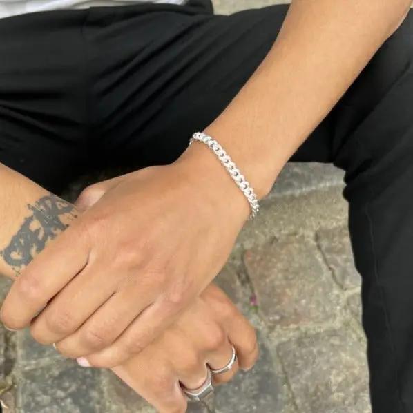 Armbånd, panser facet kæde, sterlingsølv, 18 cm/6,8 mm Spain