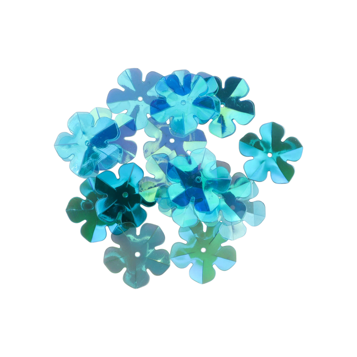 Pailletter, blomst, 18mm, 10-40g, med regnbueskær, flere varianter