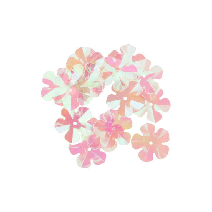 Pailletter, blomst, 18mm, 10-40g, med regnbueskær, flere varianter