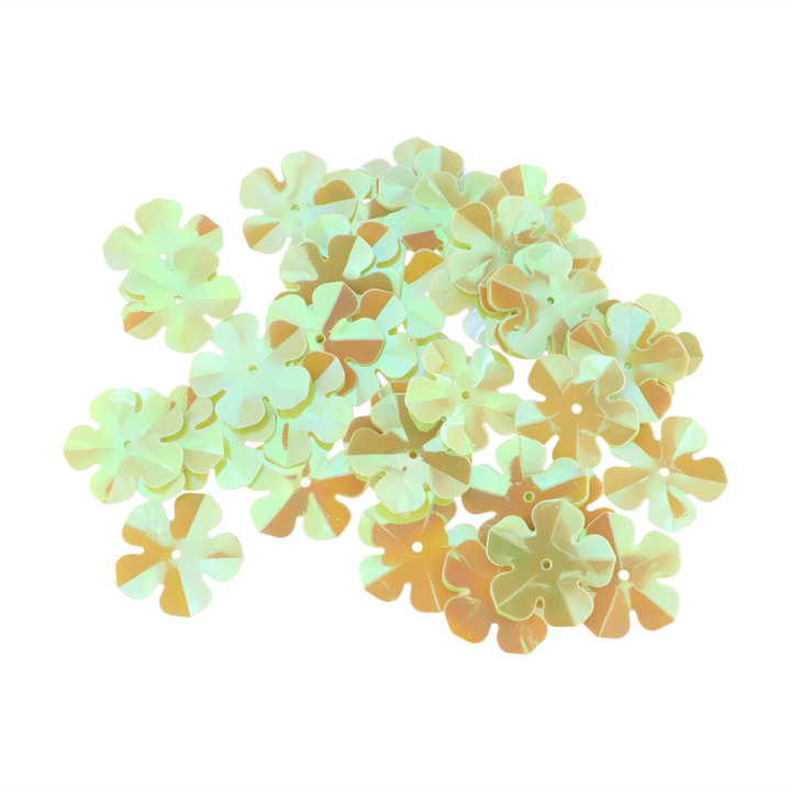 Pailletter, blomst, 18mm, 10-40g, med regnbueskær, flere varianter