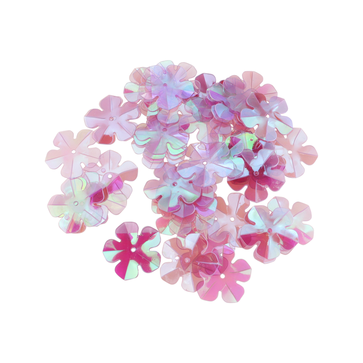 Pailletter, blomst, 18mm, 10-40g, transparent m. regnbueskær, flere varianter