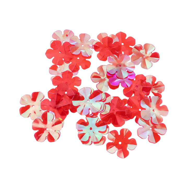 Pailletter, blomst, 18mm, 10-40g, transparent m. regnbueskær, flere varianter