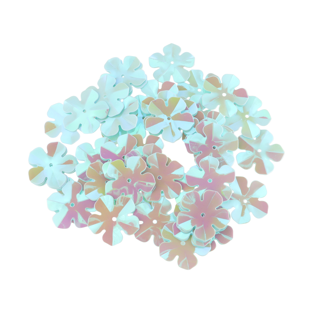 Pailletter, blomst, 18mm, 10-40g, med regnbueskær, flere varianter