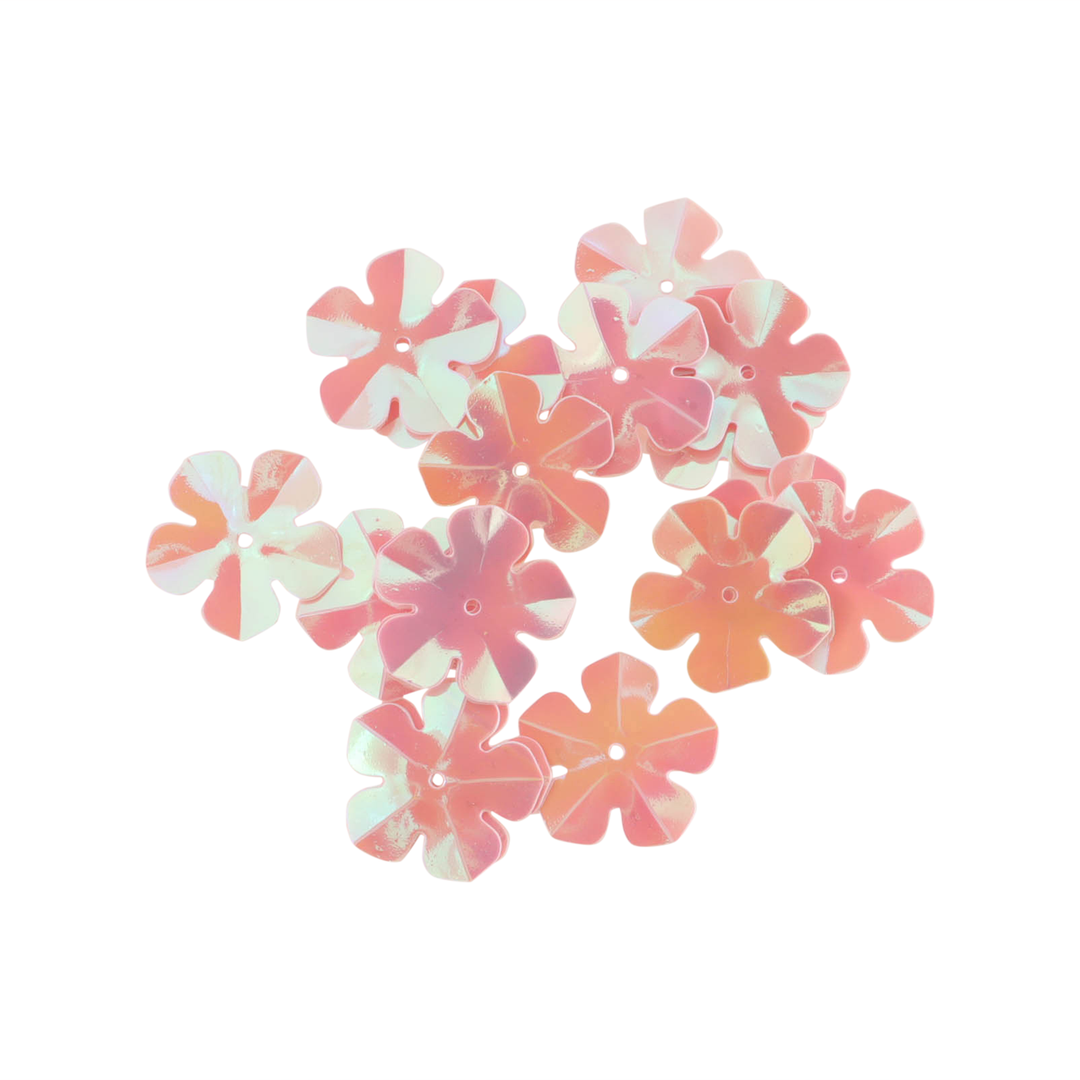 Pailletter, blomst, 18mm, 10-40g, med regnbueskær, flere varianter