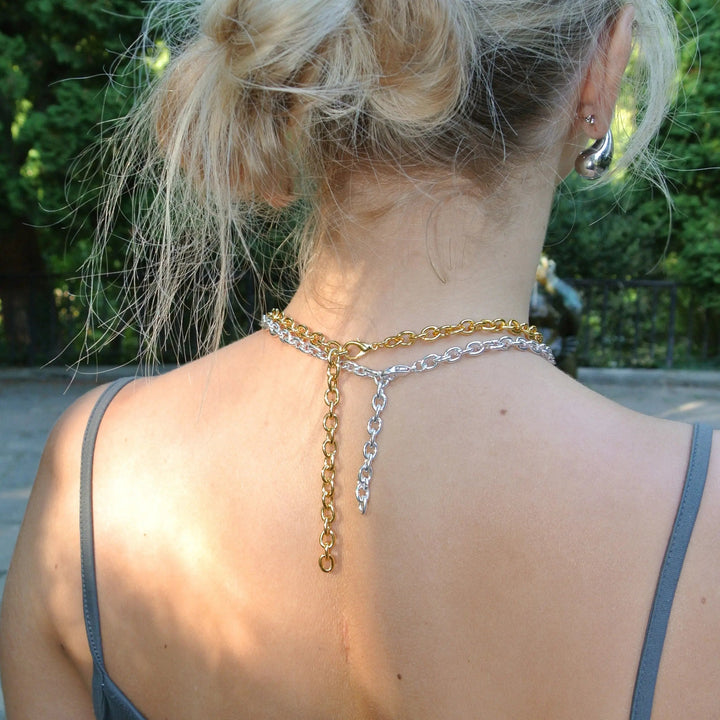 Halskæde, chunky rund anker kæde, forgyldt og forsølvet messing, 47cm Beadhouse of Copenhagen