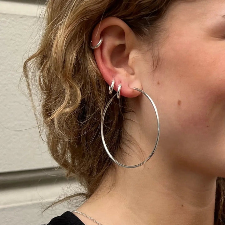 Øreringe, hoops, 60mm, sterlingsølv og forgyldt sterlingsølv BLT