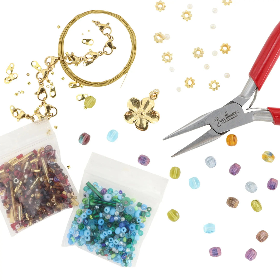 Diy kit, armbånd og halskæde kit med perler, forgyldt messing Beadhouse of Copenhagen