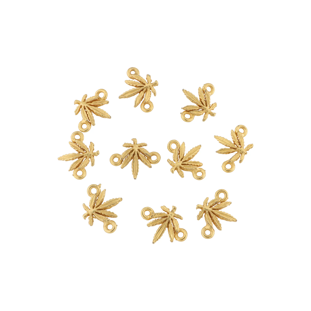 Vedhæng, hampblad, forgyldt messing, 18x15 mm. storkøb BOC