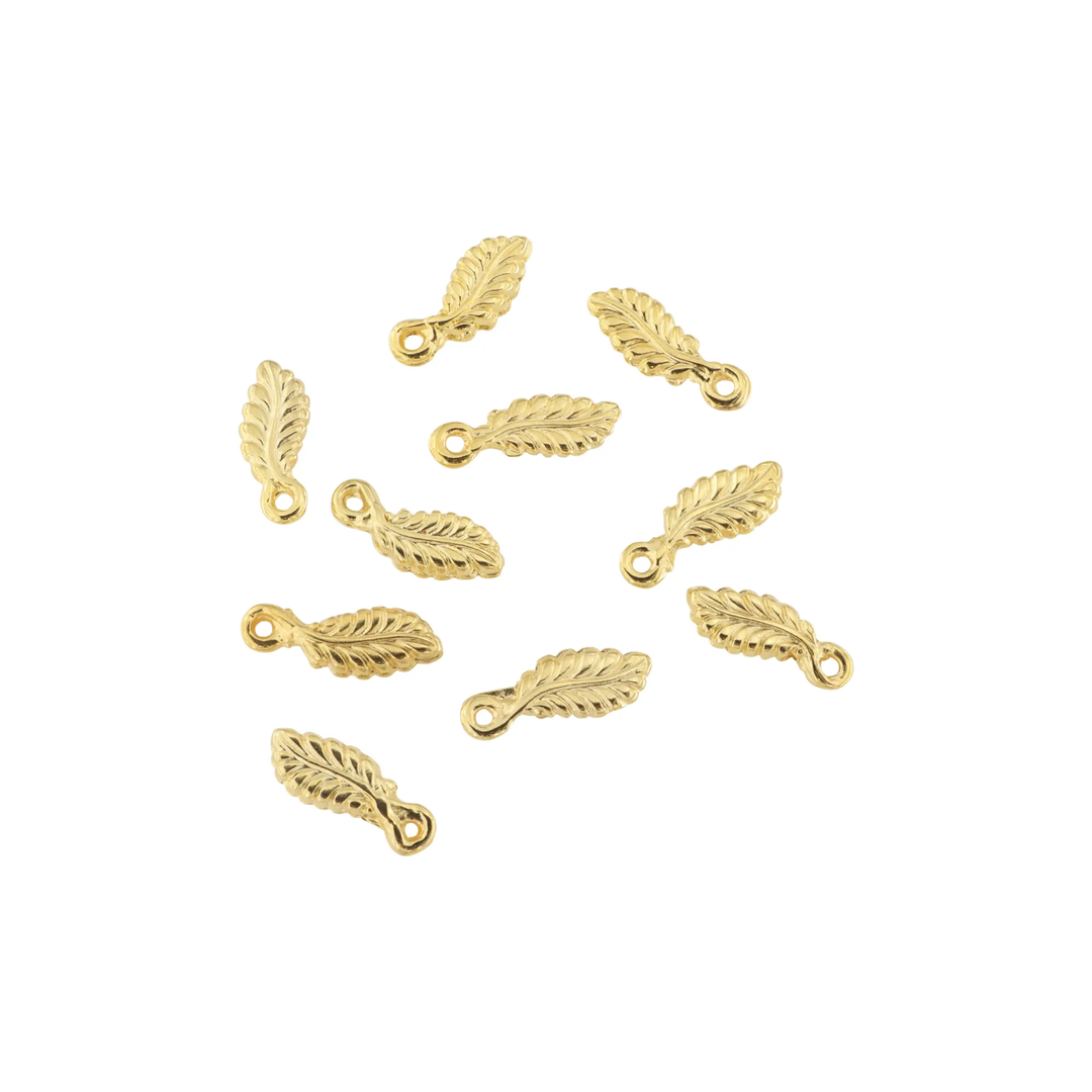 Vedhæng, rønblad, forgyldt messing, 17x7 mm. BOC