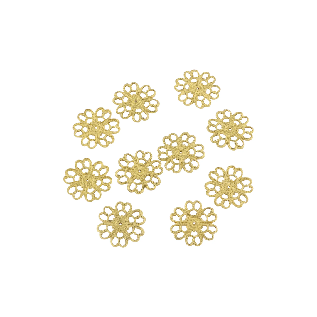Vedhæng, filigran blomst, forgyldt messing, 13 mm. storkøb BOC