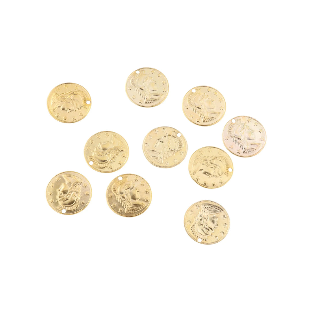Vedhæng, græsk mønt, forgyldt messing, 15 mm. storkøb BOC