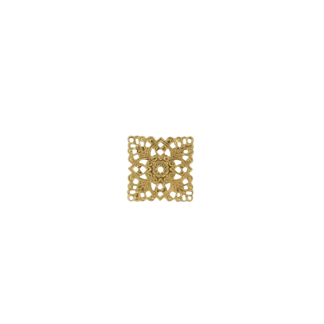 Vedhæng, filigran, firkant, forgyldt messing, 30x30mm 