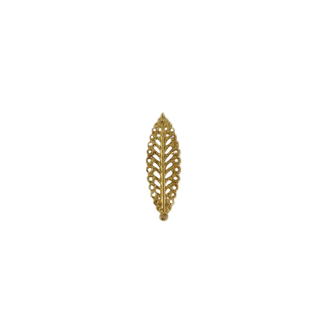 Vedhæng, filigran, blad, forgyldt messing, 35x12mm 