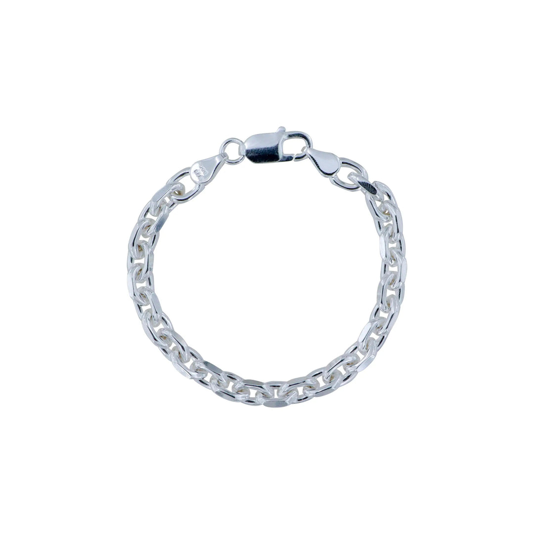 Armbånd, anker facet kæde, sterlingsølv, 17-21 cm/6,4 mm Spain