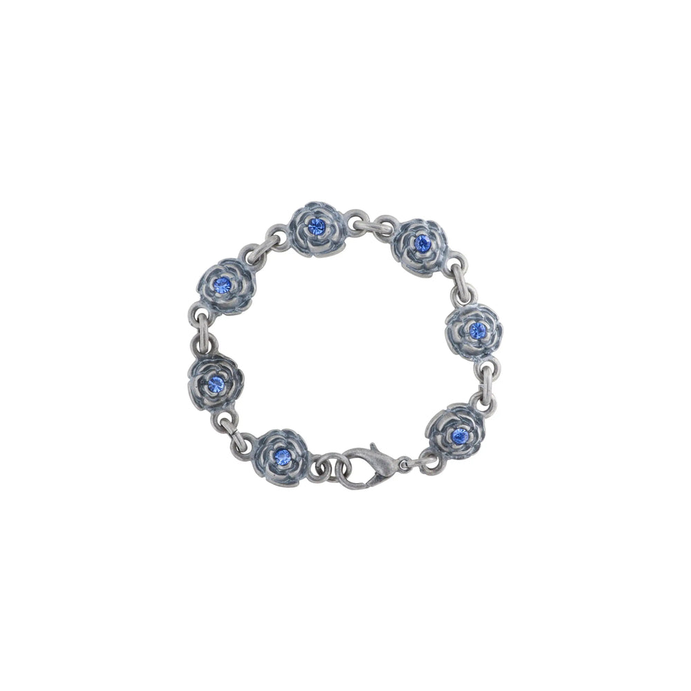 Armbånd med blomster-led og sten i forsølvet messing 17-19,5cm Beadhouse of Copenhagen