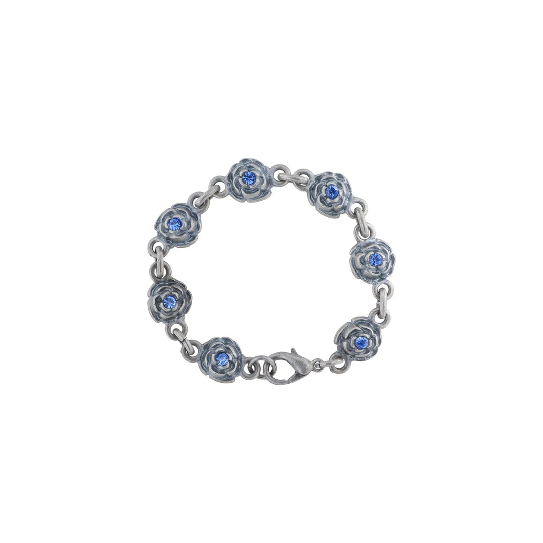 Armbånd med blomster-led og sten i forsølvet messing 17-19,5cm Beadhouse of Copenhagen