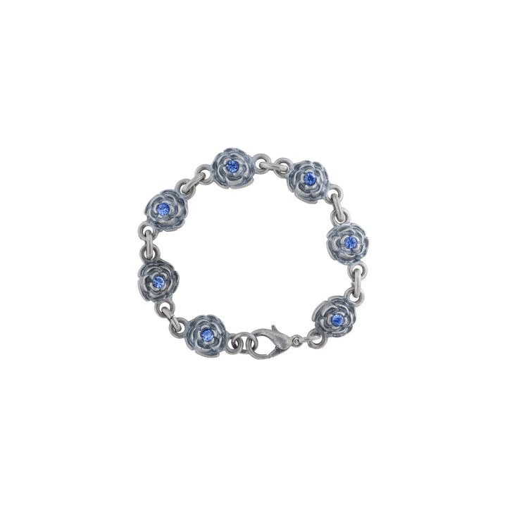 Armbånd med blomster-led og sten i forsølvet messing 17-19,5cm Beadhouse of Copenhagen