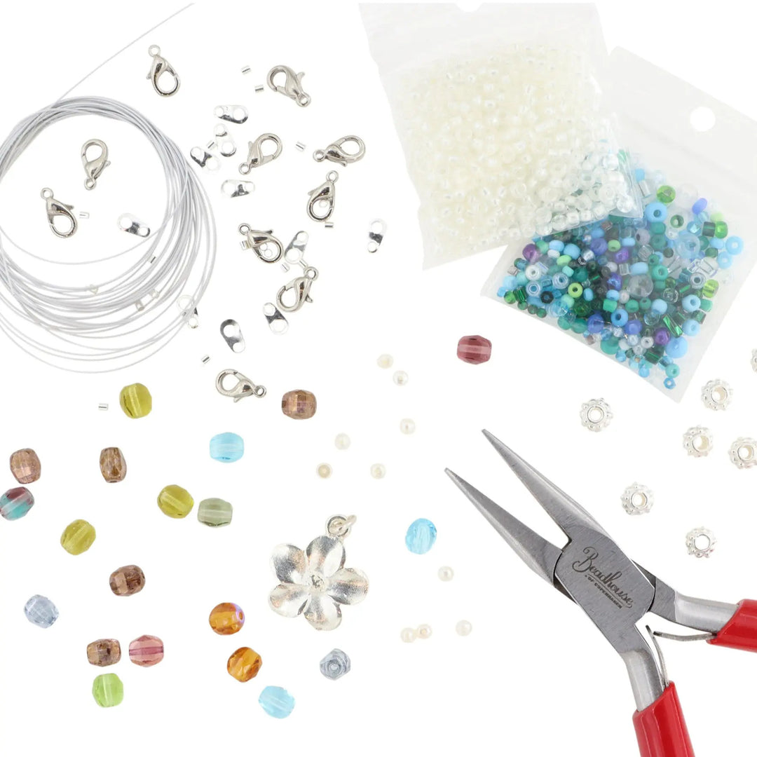 Diy kit, armbånd og halskæde kit med perler, forsølvet messing Beadhouse of Copenhagen