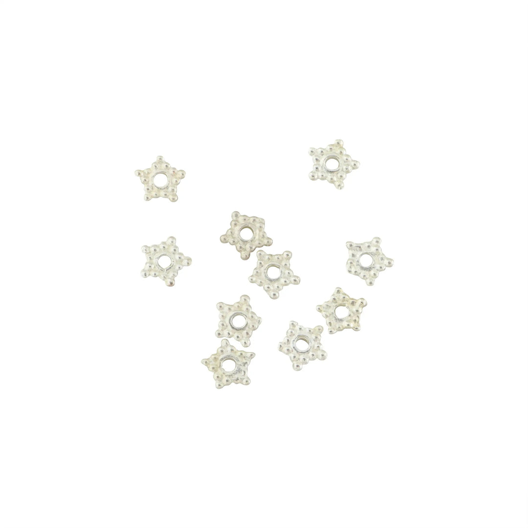 Metalperler, filigran stjerne, forsølvet messing, 6x1 mm. storkøb BOC
