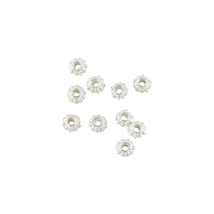 Metalperler, filigran chunky blomst, forsølvet messing, 6-7 mm. storkøb BOC