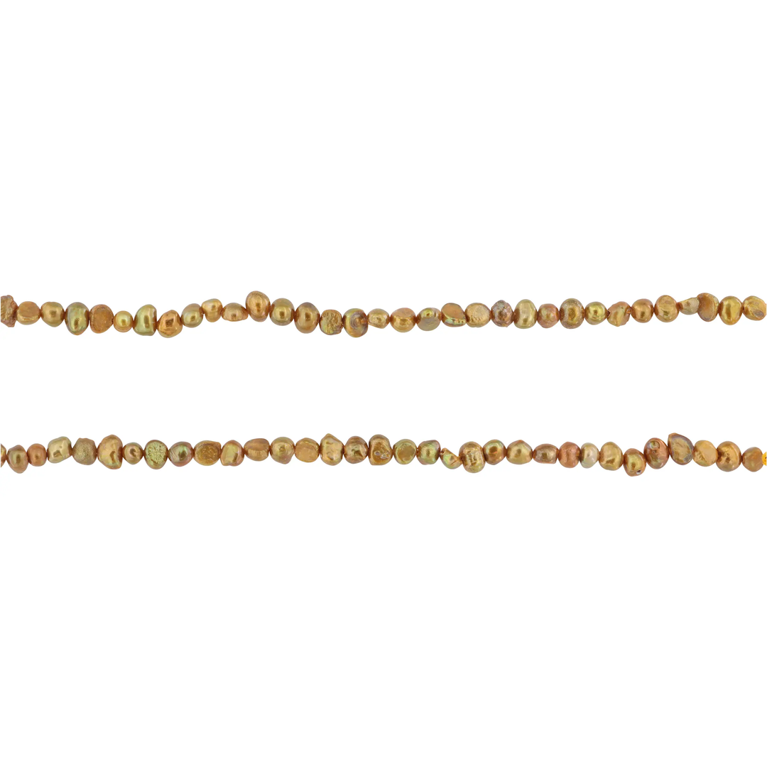 Ferskvandsperler, string, gylden barok indfarvet, 37 cm/5 x 6,5 mm BOC