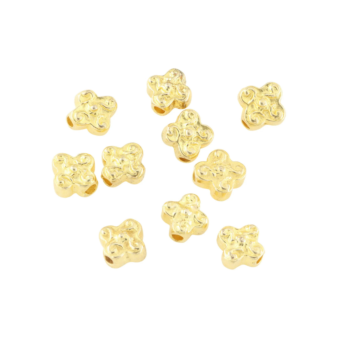 Metalperler, ornamenteret kryds, forgyldt messing, 11 mm. storkøb BOC