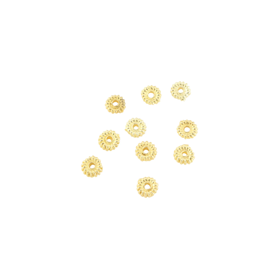 Metalperler, filigran, forgyldt messing, 5x1,5 mm. storkøb BOC